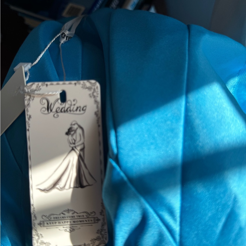 Strapless Blue Ruffled Gown - Picture 7 of 7